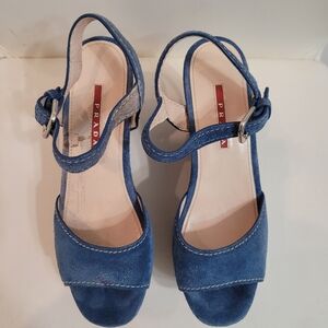 Prada Blue Suede Open-Toe Ankle Strap Heels Size 37